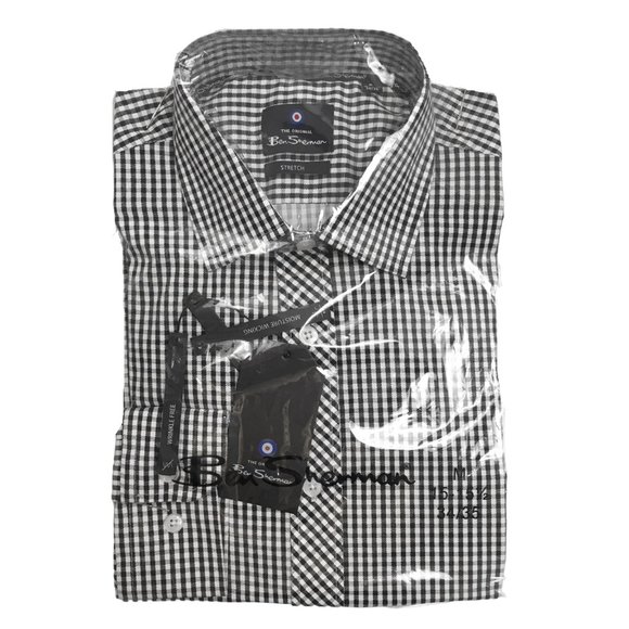 NEW Ben Sherman Button Front Shirt!  Medium 15/15.5 - 34/35  White & Black Check - Picture 1 of 1